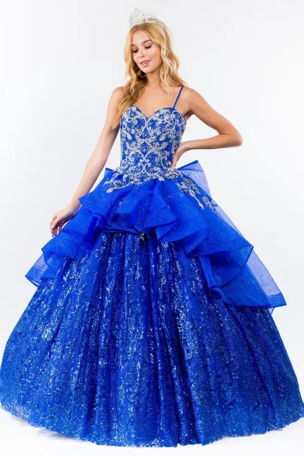 Sequin & Embroidery Embellished Bodice Glitter Mesh Quinceanera Dress by Tux-USA