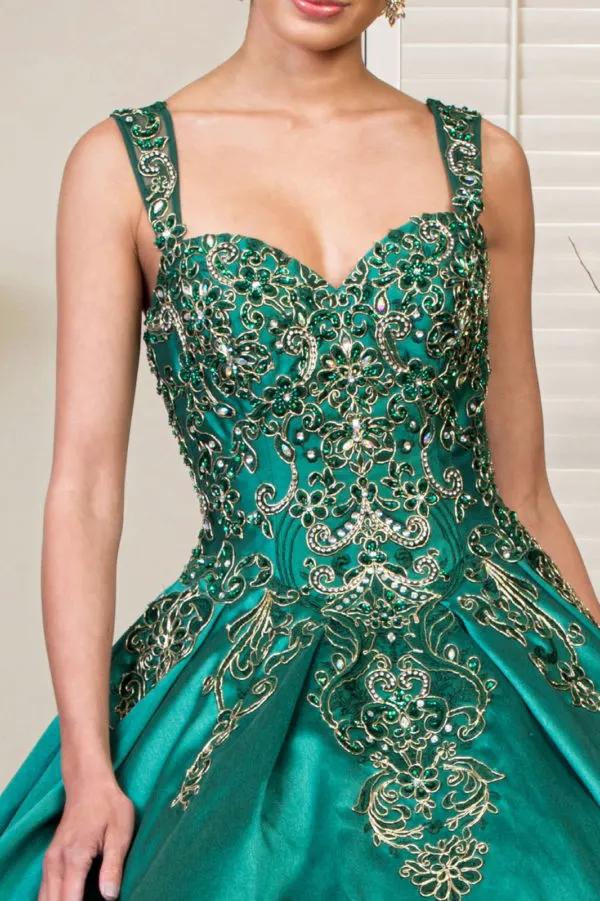 Embroidered Mesh Strap Satin Quinceanera Dress w/ Mesh Tail - Mask Not Included by Tux-USA