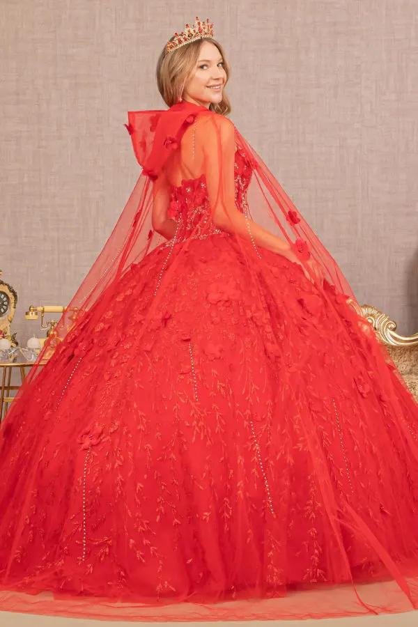 Sweetheart Neckline Beads and Jewel Embellished Bodice Quinceanera Dress w/ Mesh Cape by Tux-USA