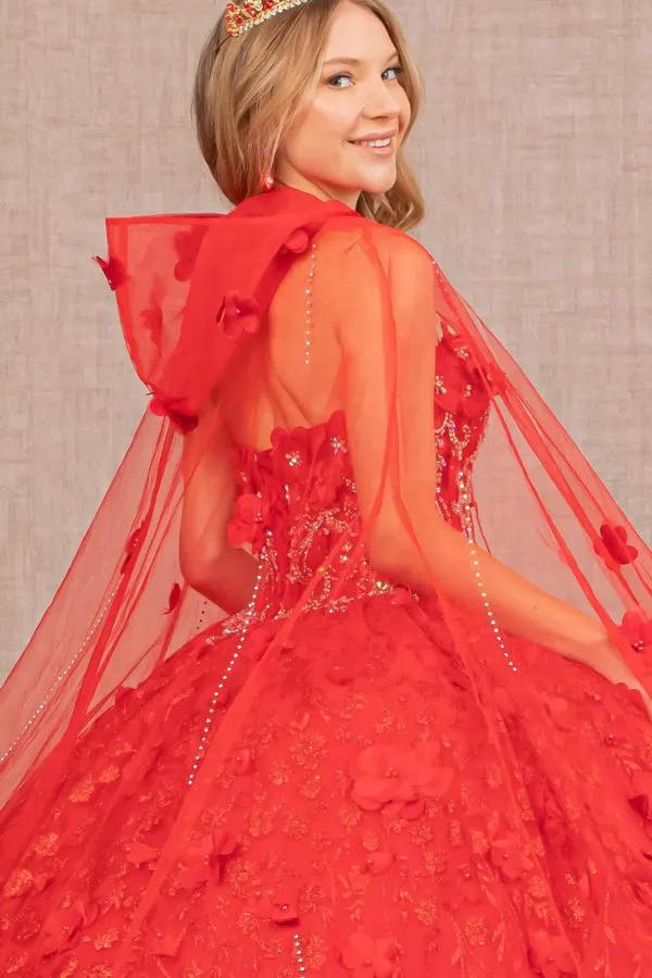 Sweetheart Neckline Beads and Jewel Embellished Bodice Quinceanera Dress w/ Mesh Cape by Tux-USA