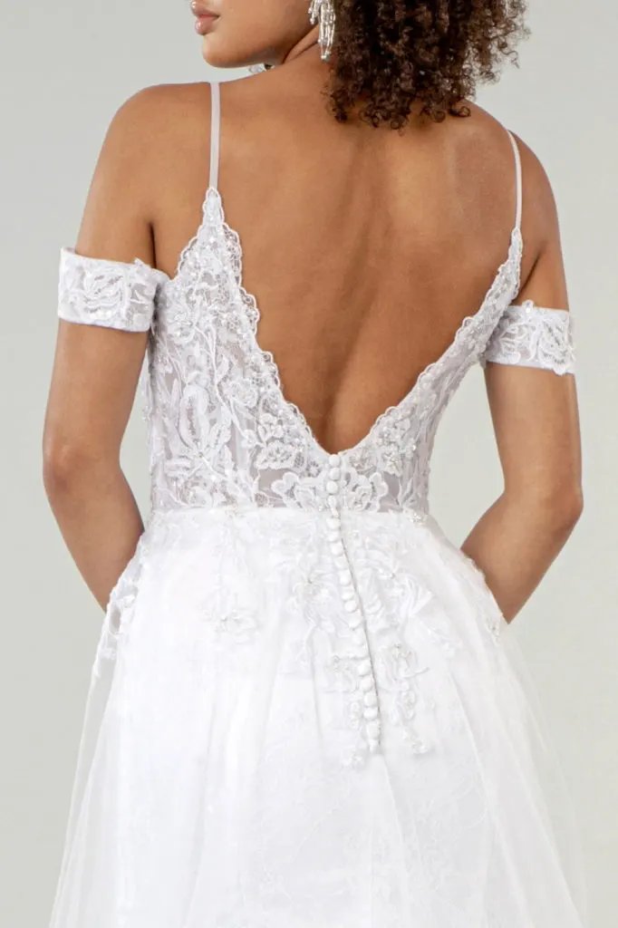 Sweethearted Embroidered Spaghetti Strap Wedding Gown w/ Lace Lining by Tux-USA