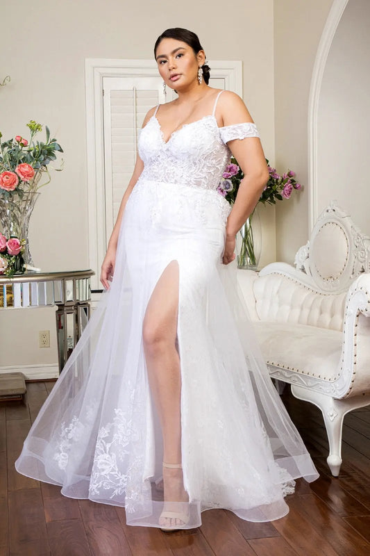 Sweethearted Embroidered Spaghetti Strap Wedding Gown w/ Lace Lining by Tux-USA