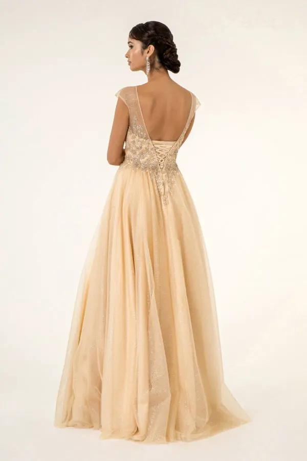 Tux-USA Beads And Sequins Glitter Mesh A Line Prom Dress For Teens by Tux-USA
