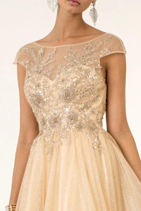 Tux-USA Beads And Sequins Glitter Mesh A Line Prom Dress For Teens by Tux-USA