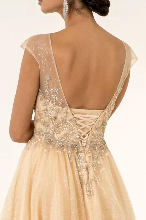 Tux-USA Beads And Sequins Glitter Mesh A Line Prom Dress For Teens by Tux-USA