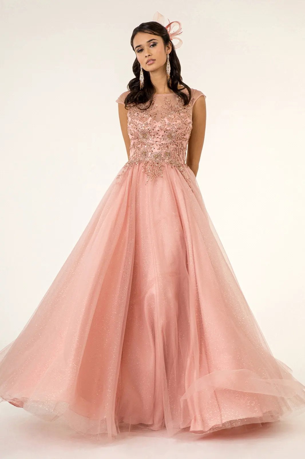 Tux-USA Beads And Sequins Glitter Mesh A Line Prom Dress For Teens by Tux-USA