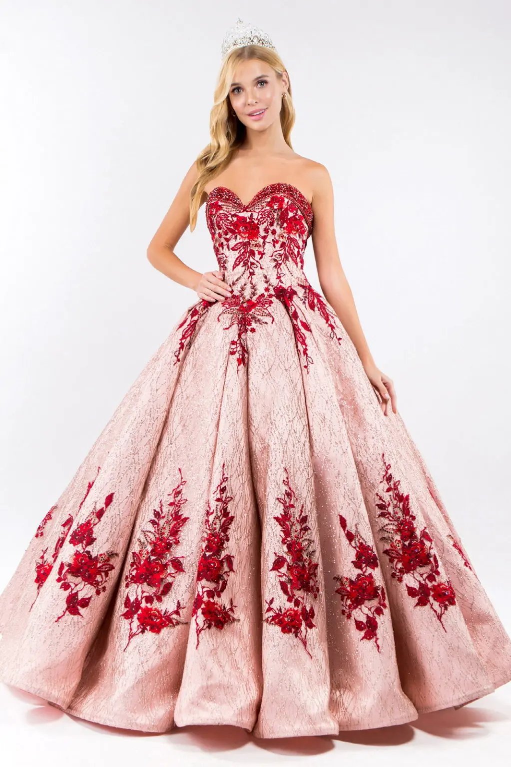 Beads Embellished Neckline Full Glitter Mesh Quinceanera Dress by Tux-USA