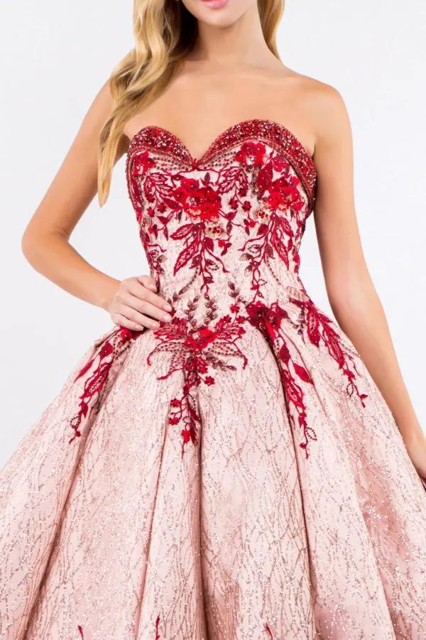 Beads Embellished Neckline Full Glitter Mesh Quinceanera Dress by Tux-USA