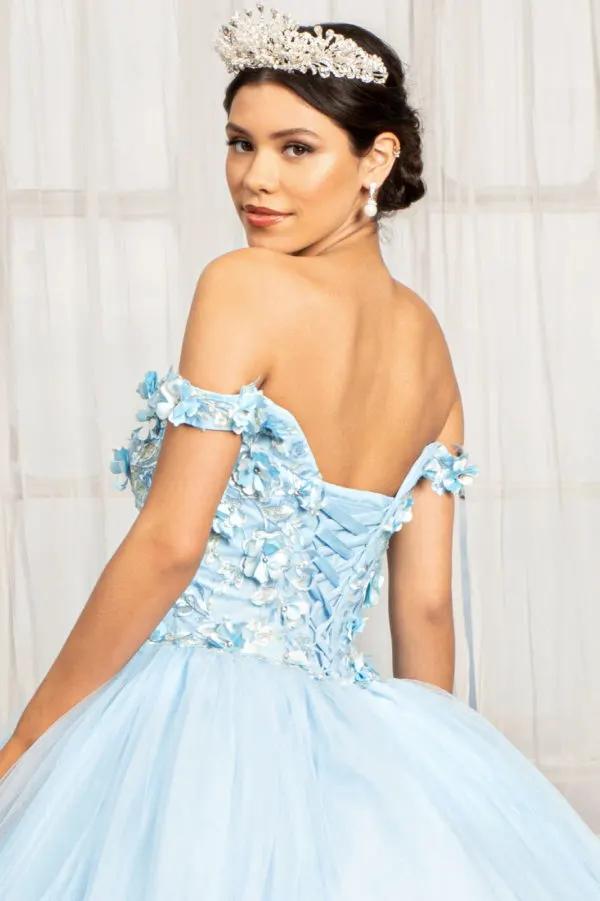 Cut-Away Shoulder 3D Floral Applique Embellished Quinceanera Dress by Tux-USA