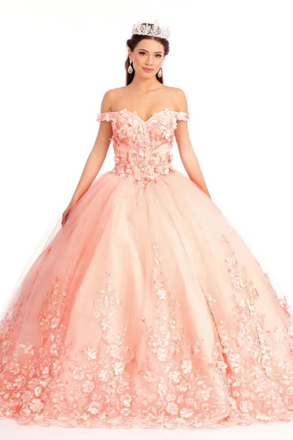 Cut-Away Shoulder 3D Floral Applique Embellished Quinceanera Dress by Tux-USA