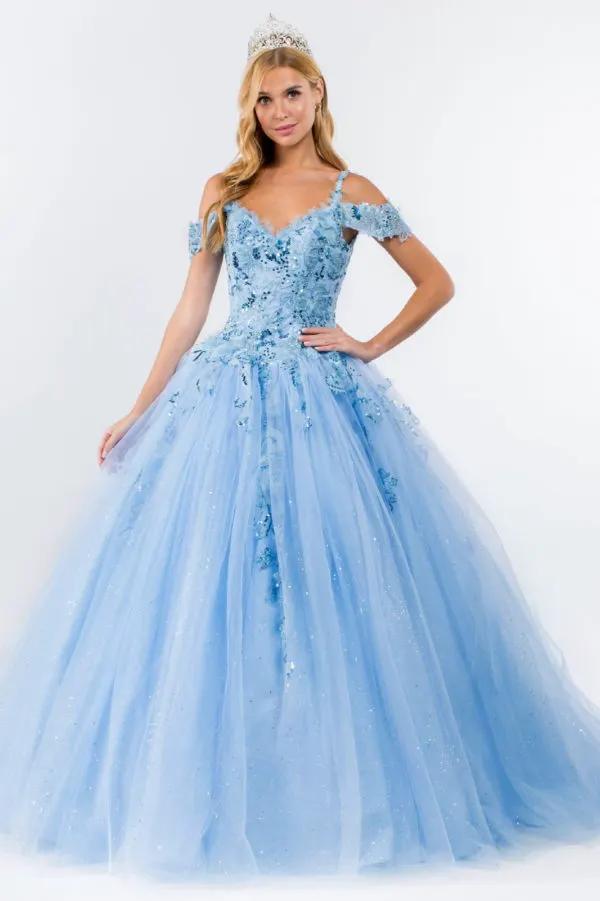 Embroidery Embellished Glitter Mesh Quinceanera Dress by Tux-USA
