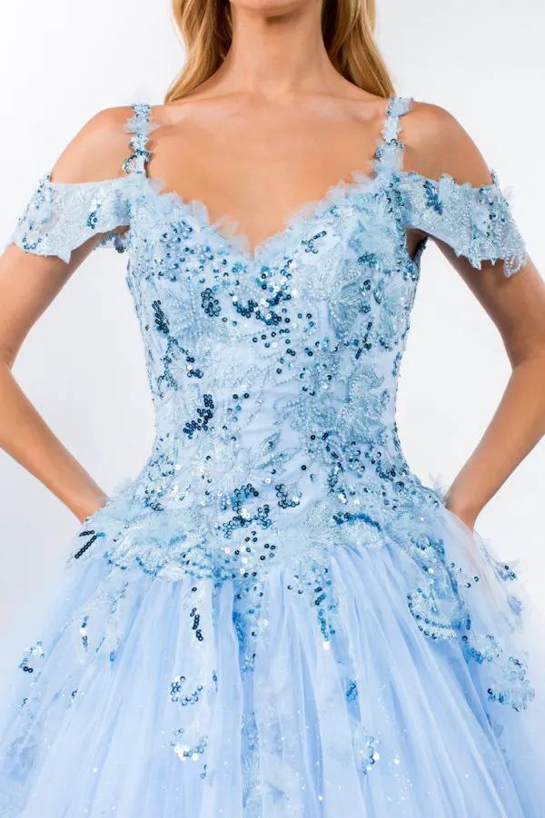 Embroidery Embellished Glitter Mesh Quinceanera Dress by Tux-USA