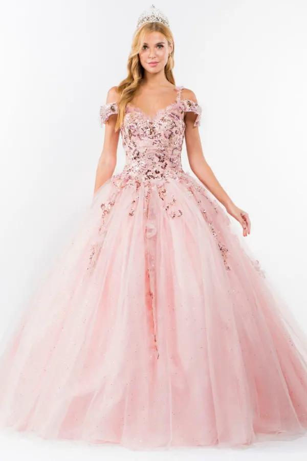 Embroidery Embellished Glitter Mesh Quinceanera Dress by Tux-USA
