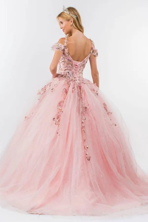 Embroidery Embellished Glitter Mesh Quinceanera Dress by Tux-USA