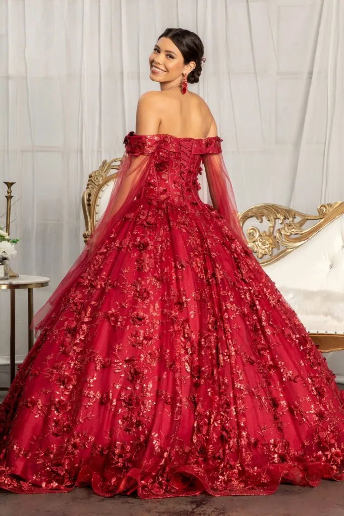 Cut-Away Shoulder Sweetheart Glitter Mesh Quinceanera Dress by Tux-USA