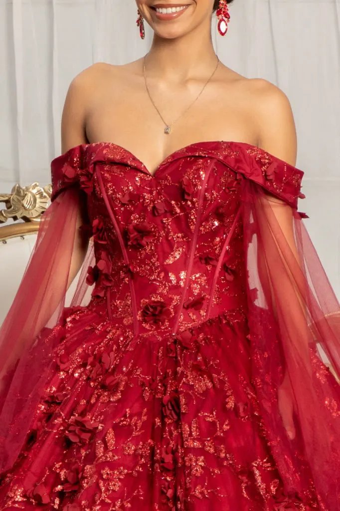 Cut-Away Shoulder Sweetheart Glitter Mesh Quinceanera Dress by Tux-USA