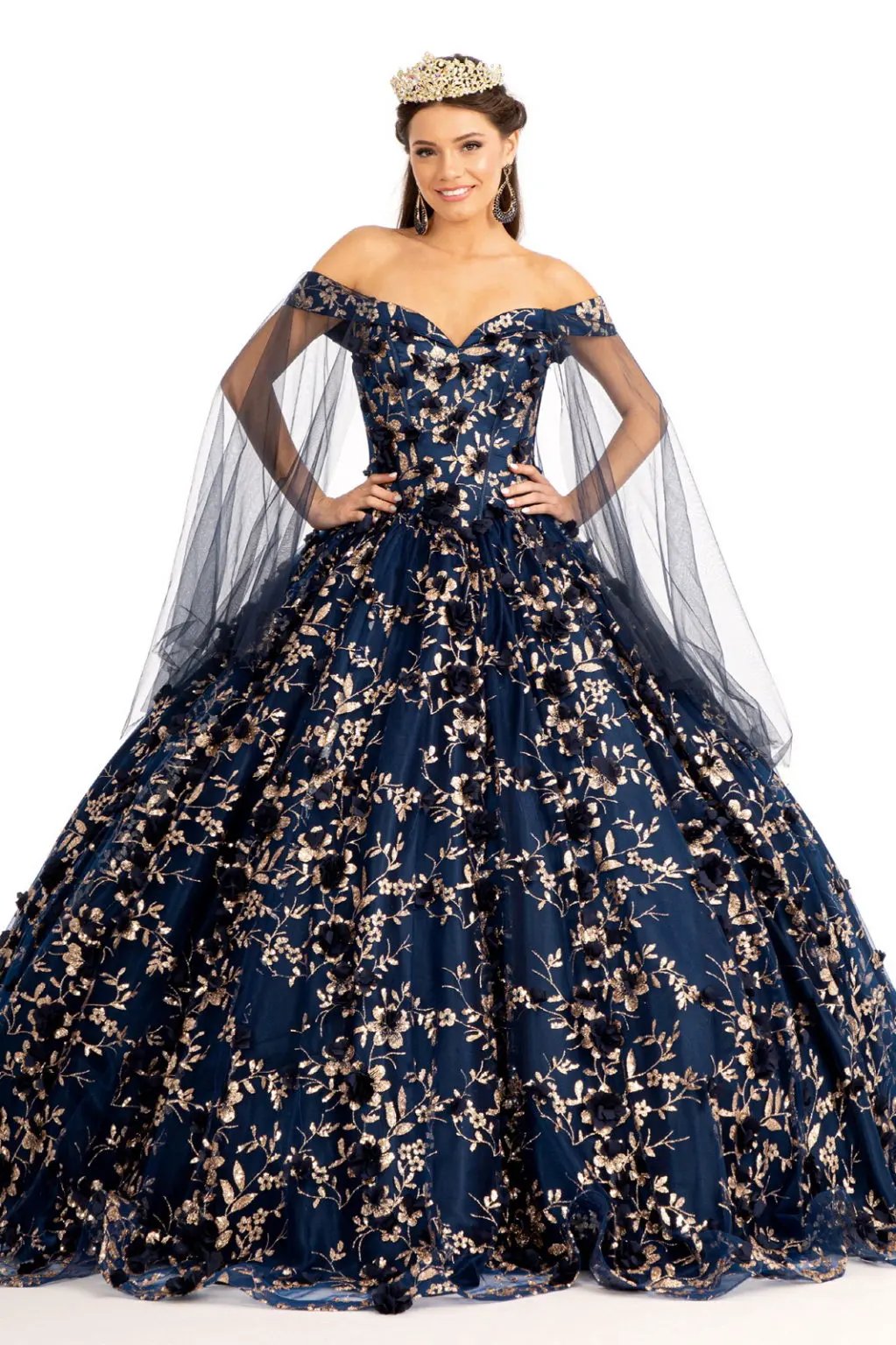 Cut-Away Shoulder Sweetheart Glitter Mesh Quinceanera Dress by Tux-USA