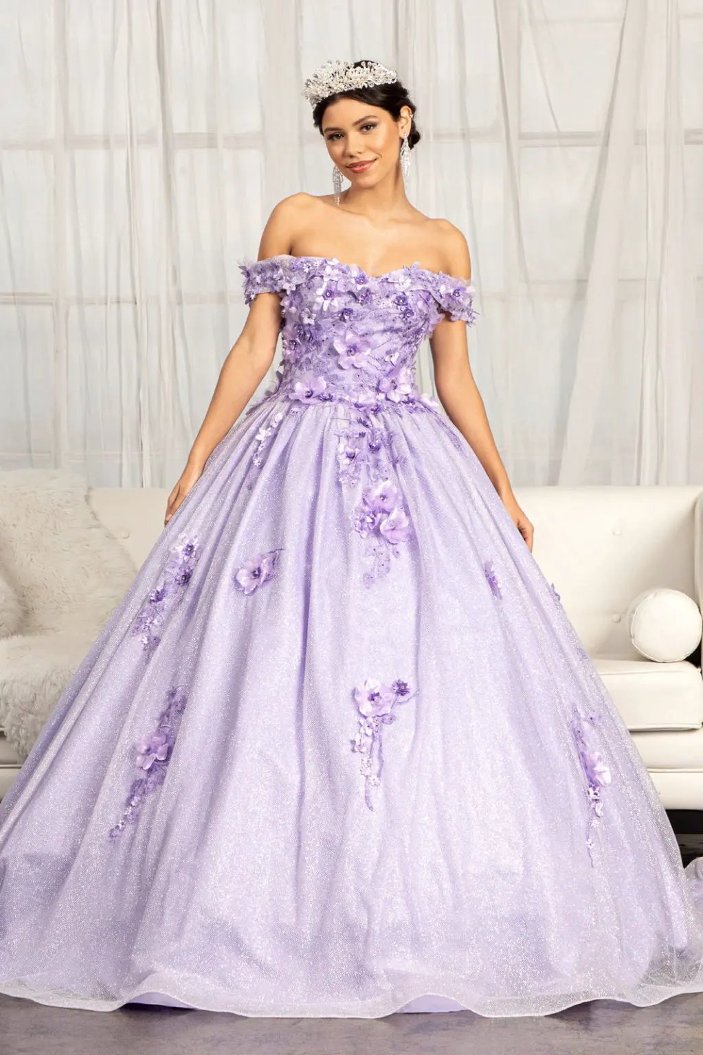 3D Floral Applique and Jewel Embellished Glitter Mesh Quinceanera Dress by Tux-USA
