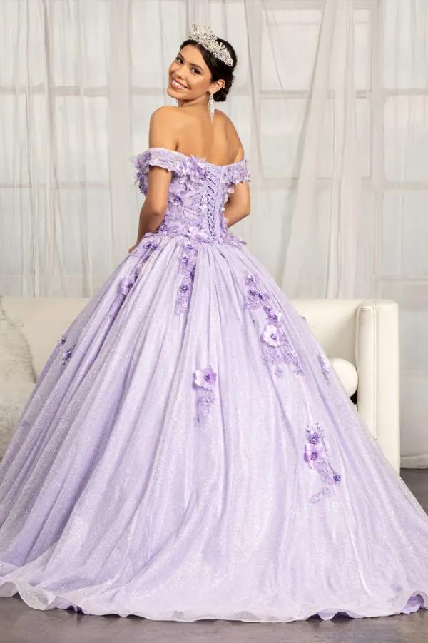 3D Floral Applique and Jewel Embellished Glitter Mesh Quinceanera Dress by Tux-USA