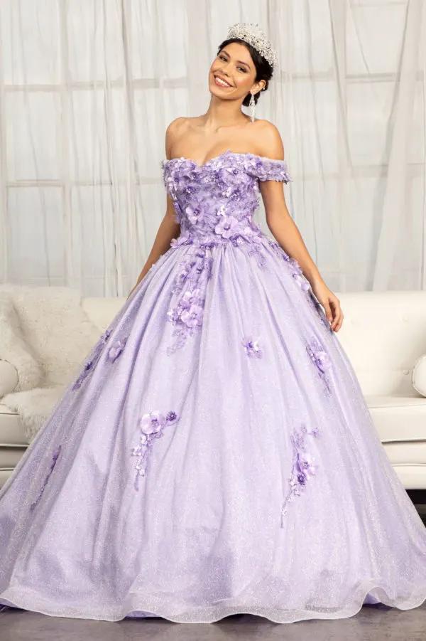 3D Floral Applique and Jewel Embellished Glitter Mesh Quinceanera Dress by Tux-USA
