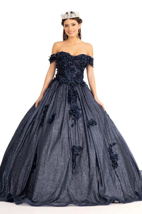 3D Floral Applique and Jewel Embellished Glitter Mesh Quinceanera Dress by Tux-USA