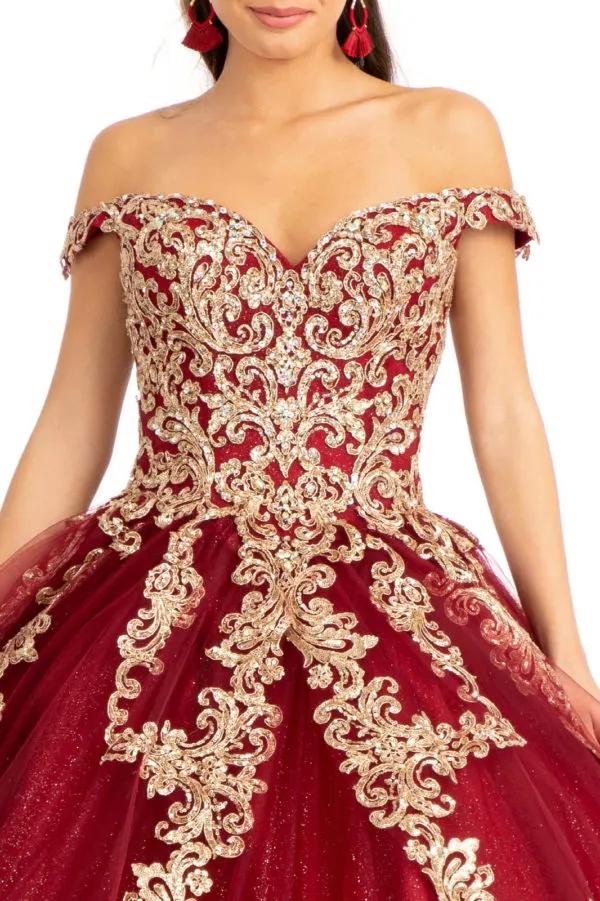 Embroider Embellished Sweetheart Glitter Mesh Quinceanera Dress by Tux-USA