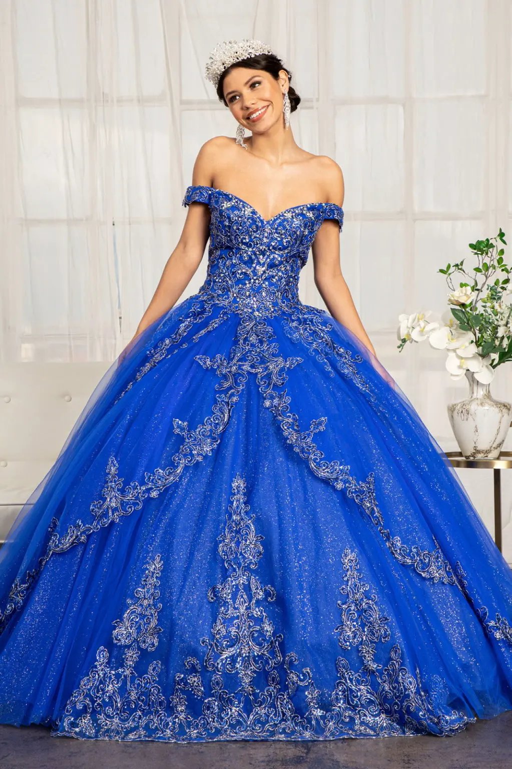 Embroider Embellished Sweetheart Glitter Mesh Quinceanera Dress by Tux-USA