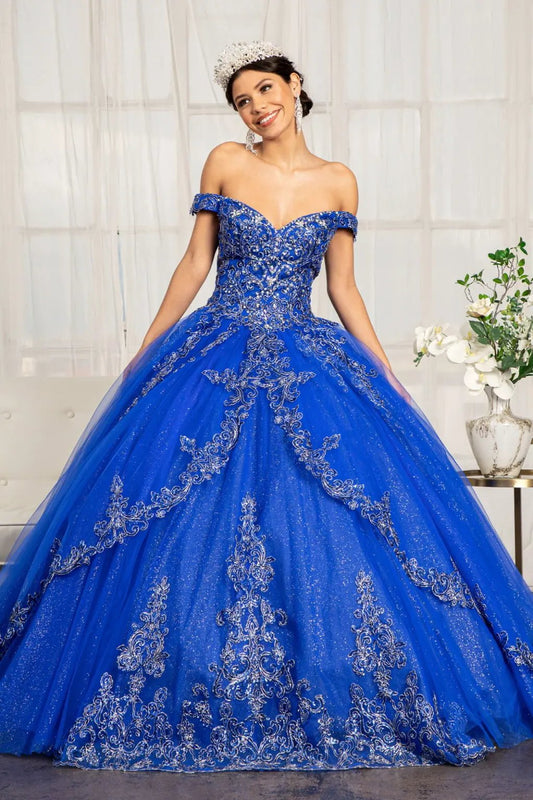 Embroider Embellished Sweetheart Glitter Mesh Quinceanera Dress by Tux-USA
