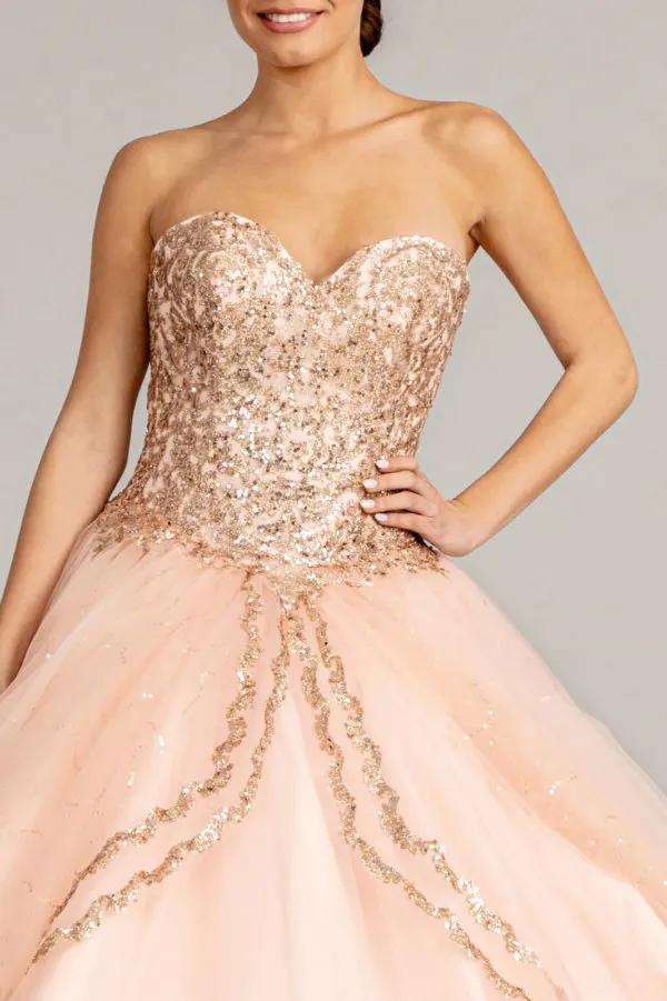 Sequin and Glitter Embellished Sweetheart Quinceanera Dress by Tux-USA