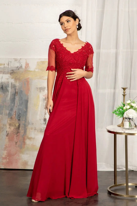 Rhinestone and Embroidery Embellished Chiffon Long Dress by Tux-USA