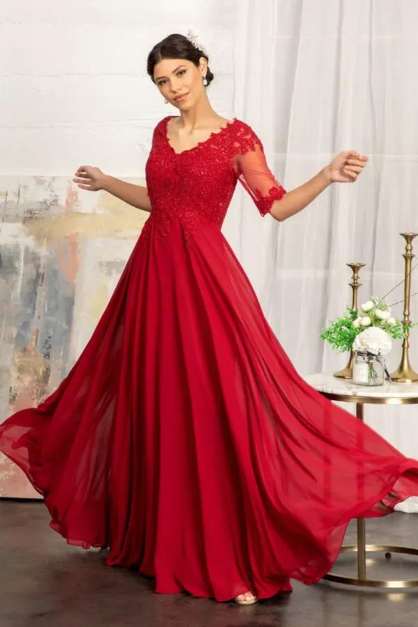 Rhinestone and Embroidery Embellished Chiffon Long Dress by Tux-USA