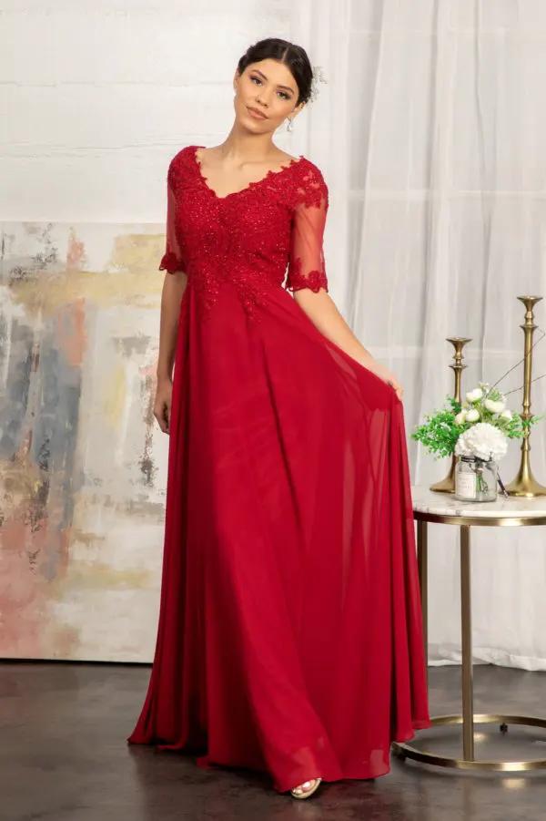Rhinestone and Embroidery Embellished Chiffon Long Dress by Tux-USA