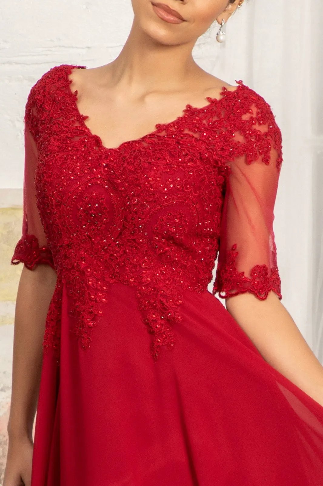 Rhinestone and Embroidery Embellished Chiffon Long Dress by Tux-USA
