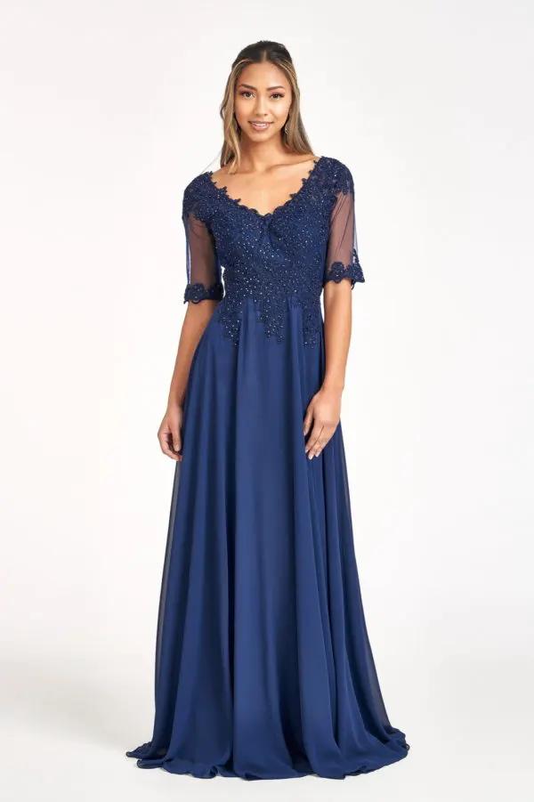 Rhinestone and Embroidery Embellished Chiffon Long Dress by Tux-USA