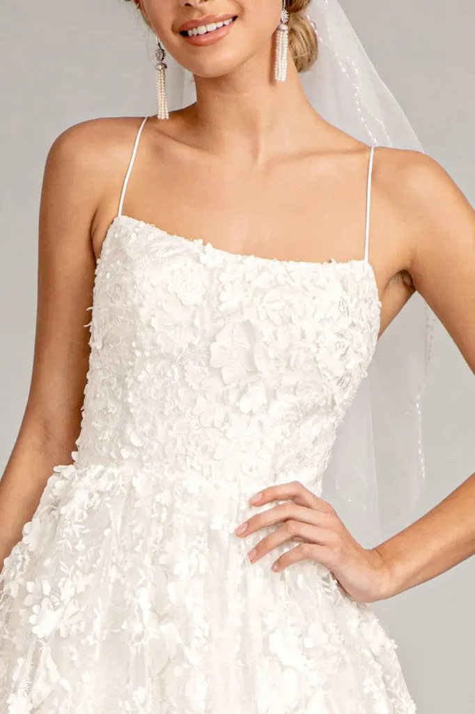 Floral Embroidered Lace-Up Mesh Wedding Gown w/ Sweetheart Neckline by Tux-USA