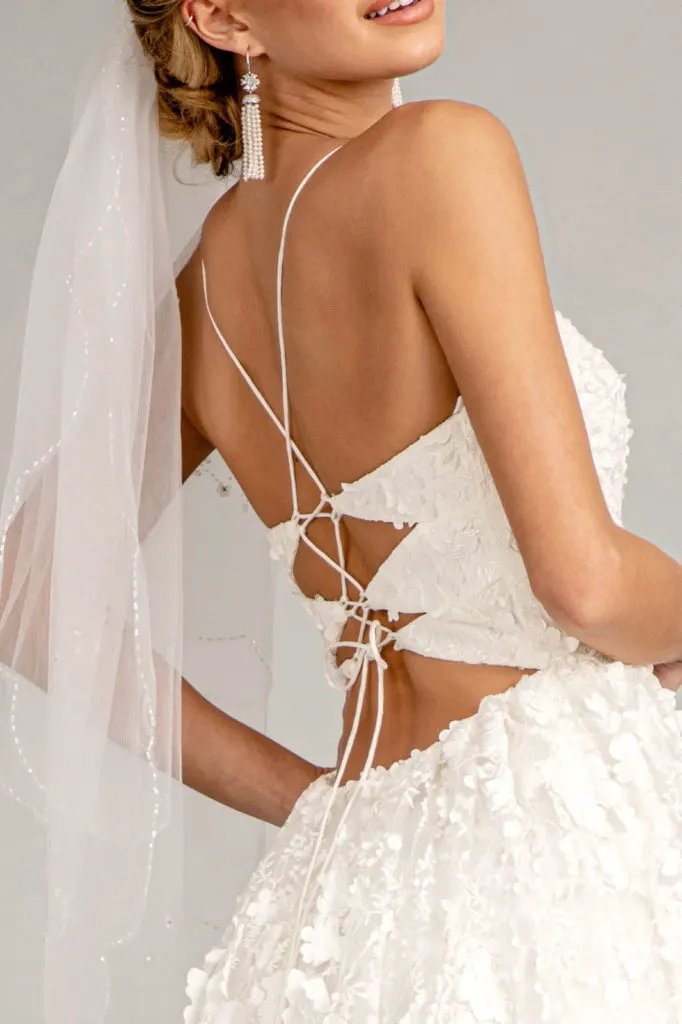 Floral Embroidered Lace-Up Mesh Wedding Gown w/ Sweetheart Neckline by Tux-USA