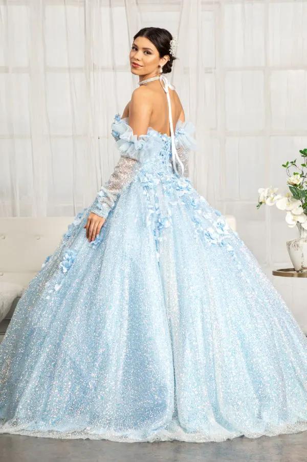 Sweetheart Neckline 3D Floral Applique Sequin Quinceanera Dress by Tux-USA