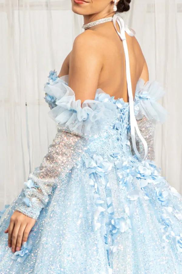 Sweetheart Neckline 3D Floral Applique Sequin Quinceanera Dress by Tux-USA