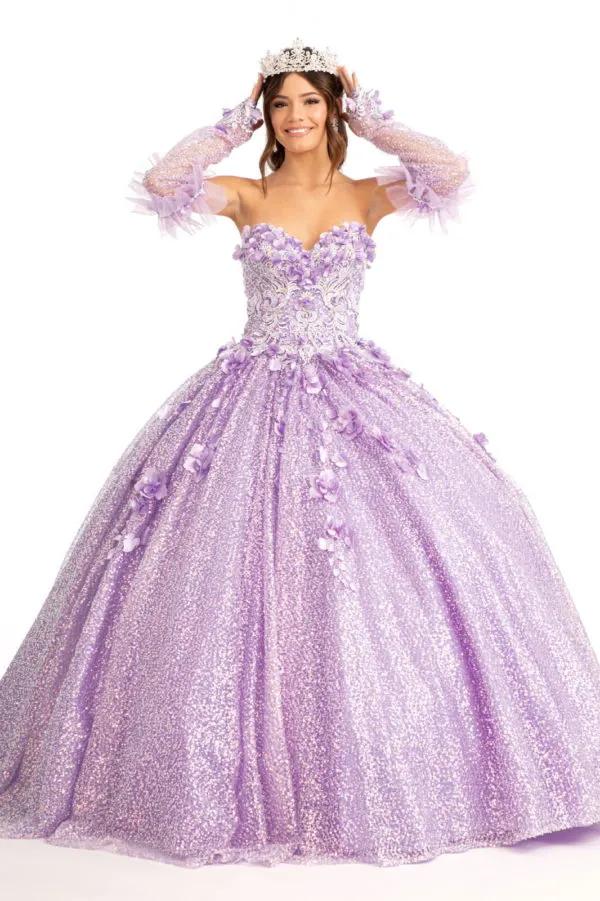 Sweetheart Neckline 3D Floral Applique Sequin Quinceanera Dress by Tux-USA