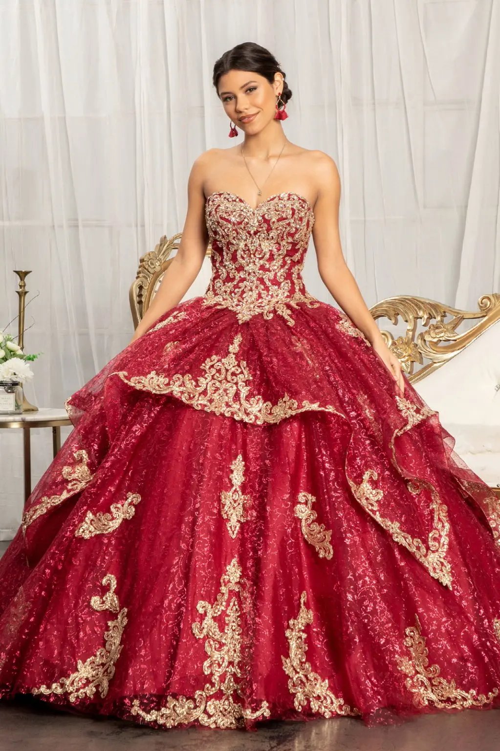 Sequin Pattern and Jewel Embellished Glitter Mesh Sleeveless Quinceanera Dress by Tux-USA