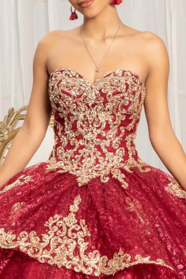 Sequin Pattern and Jewel Embellished Glitter Mesh Sleeveless Quinceanera Dress by Tux-USA