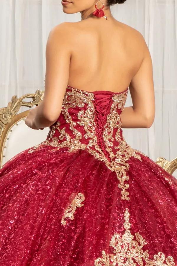 Sequin Pattern and Jewel Embellished Glitter Mesh Sleeveless Quinceanera Dress by Tux-USA