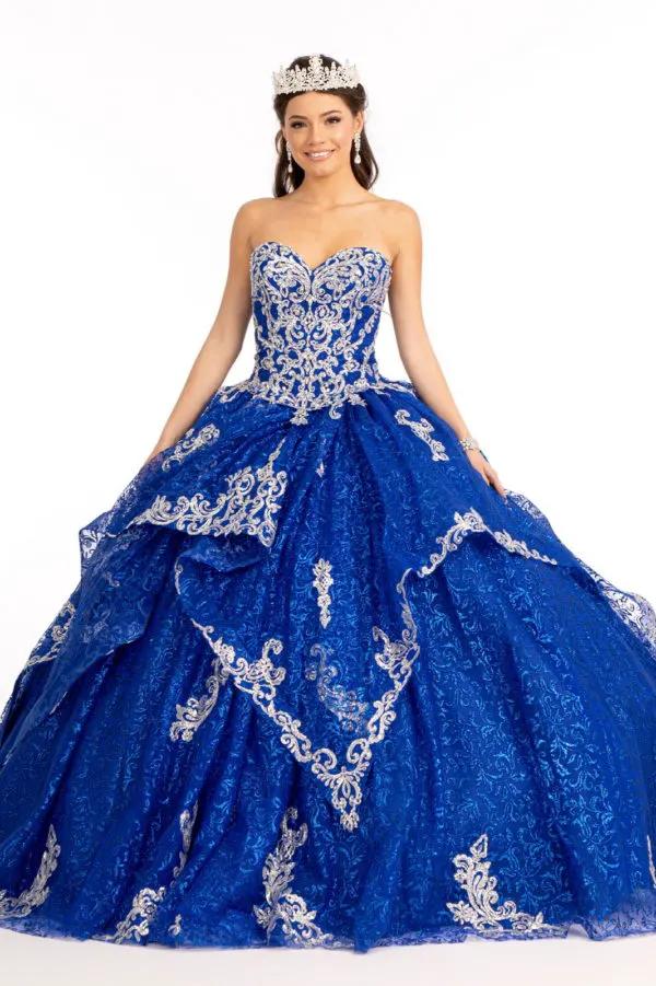 Sequin Pattern and Jewel Embellished Glitter Mesh Sleeveless Quinceanera Dress by Tux-USA