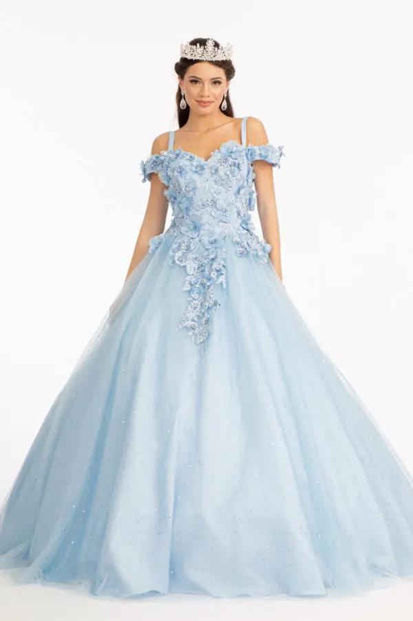 Embroidery and 3D Floral Applique Embellished Sweetheart Quinceanera Dress by Tux-USA