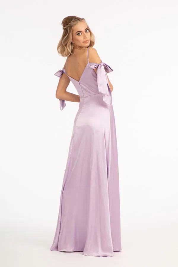 Evening Dress Sweetheart Neckline Satin A Line Fitted Bodice Open Back Slit by Tux-USA
