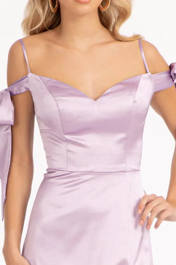 Evening Dress Sweetheart Neckline Satin A Line Fitted Bodice Open Back Slit by Tux-USA