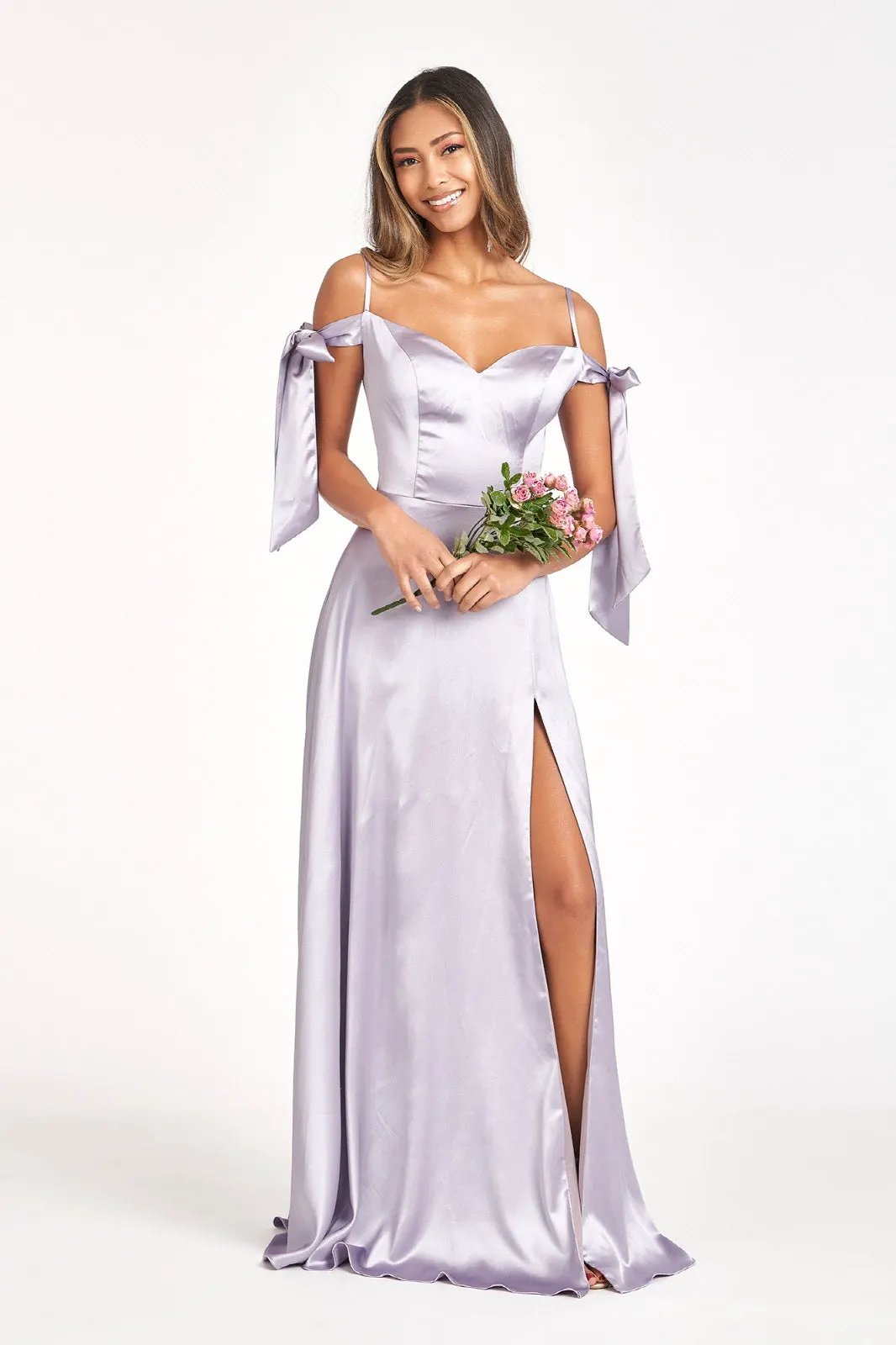 Evening Dress Sweetheart Neckline Satin A Line Fitted Bodice Open Back Slit by Tux-USA