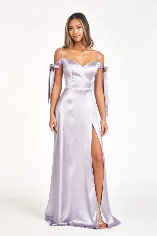 Evening Dress Sweetheart Neckline Satin A Line Fitted Bodice Open Back Slit by Tux-USA