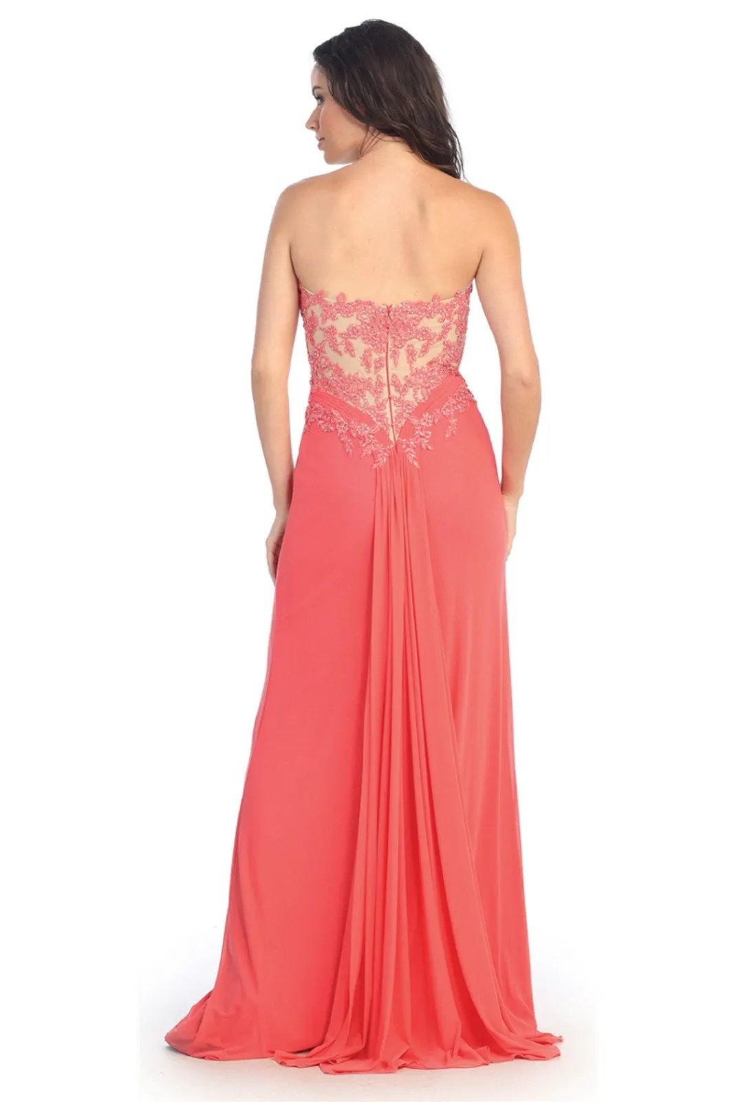 Strapless Sweetheart Soft Mesh Long Dress with Sheer Back by Tux-USA