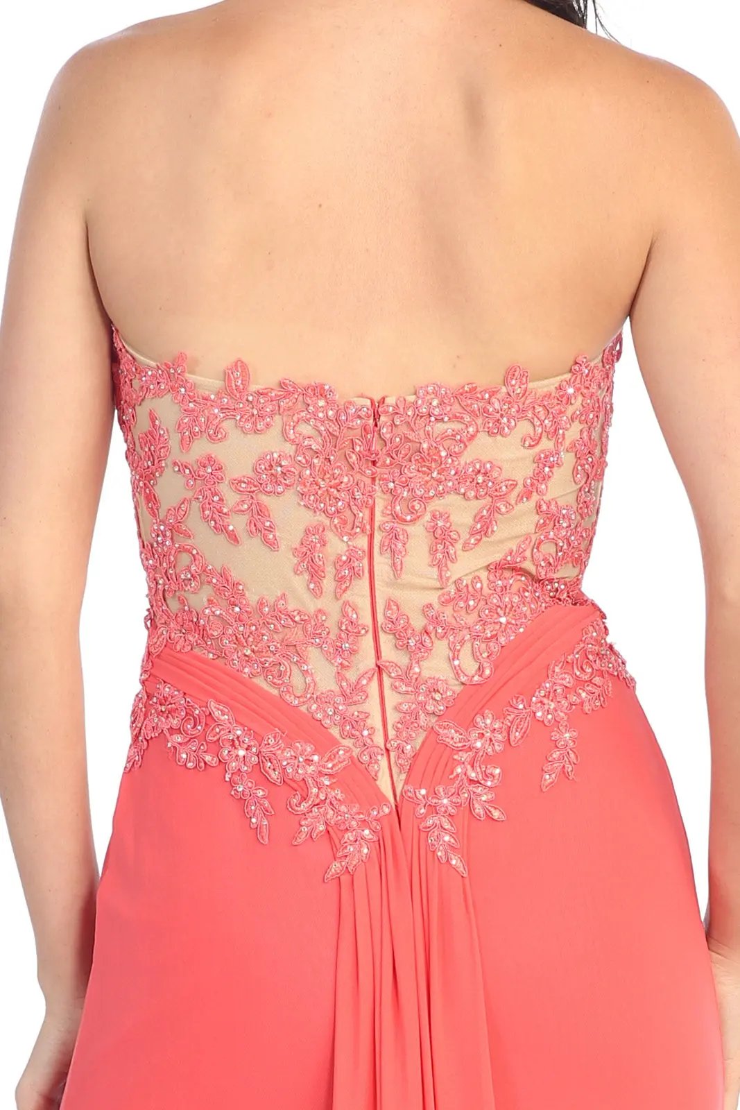 Strapless Sweetheart Soft Mesh Long Dress with Sheer Back by Tux-USA